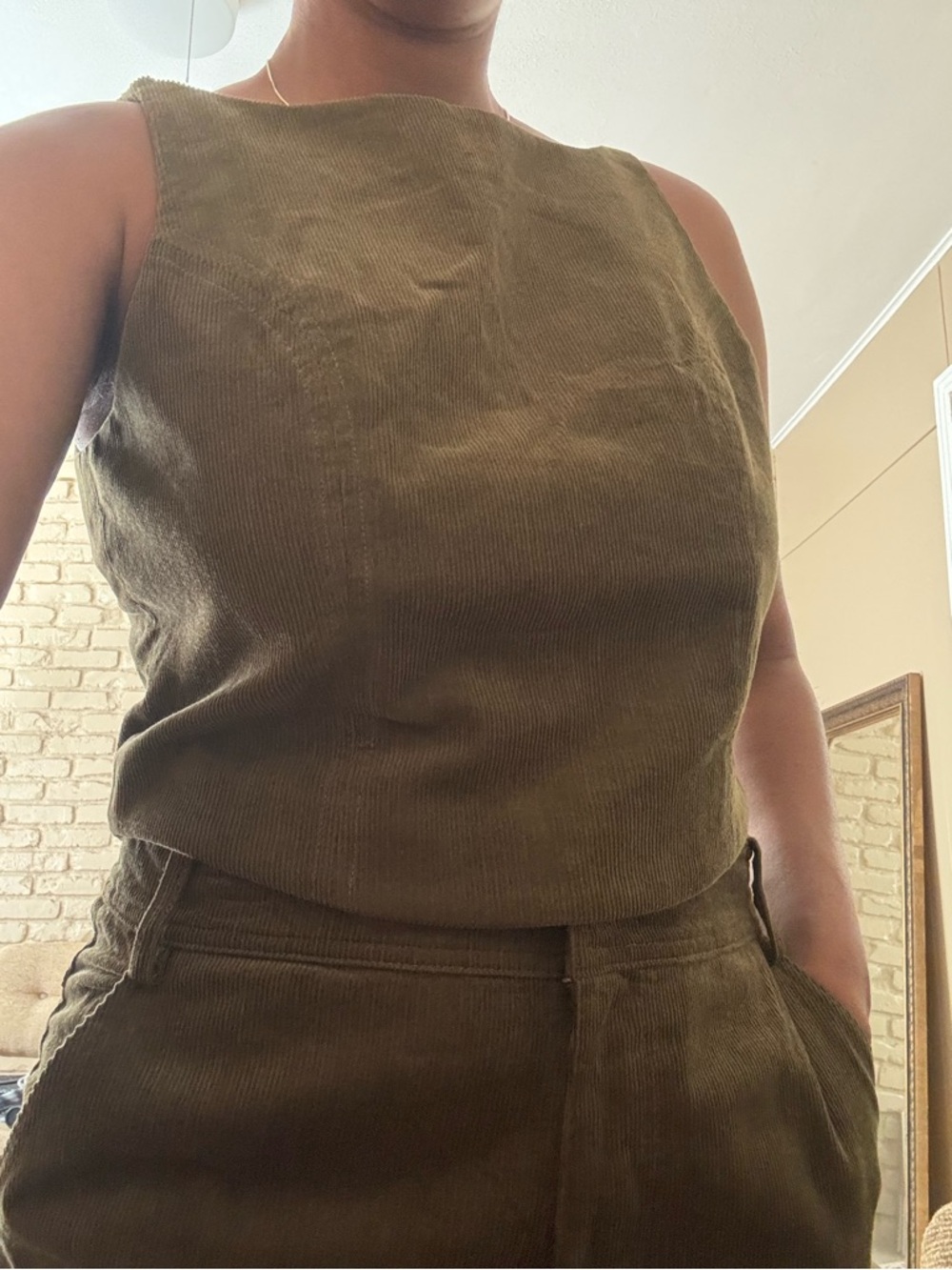 Wayf Olive Green Top & Wide Leg Pants Set - Picture 3 of 4